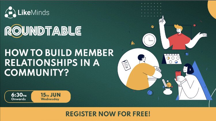 LikeMindsIO's tweet photo. CommunityHood is hosting a roundtable discussion on 𝟏𝟱𝘁𝗵 𝐉𝐮𝐧𝐞, where we will tap deeper into how to develop great member relationships in an online community.

So Book Your Seat Now - https://t.co/BNks2MFeUT

#LikeMinds #CommunityHood #OnlineCommunities #Community https://t.co/xfQkyymZsc