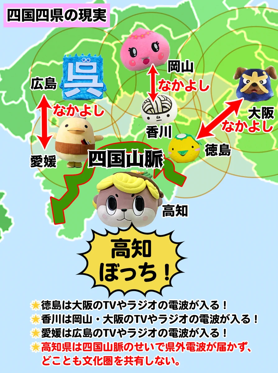 四国は四県は近いしみんな仲良しなんでしょ？と思う人はこの画像を見て…www