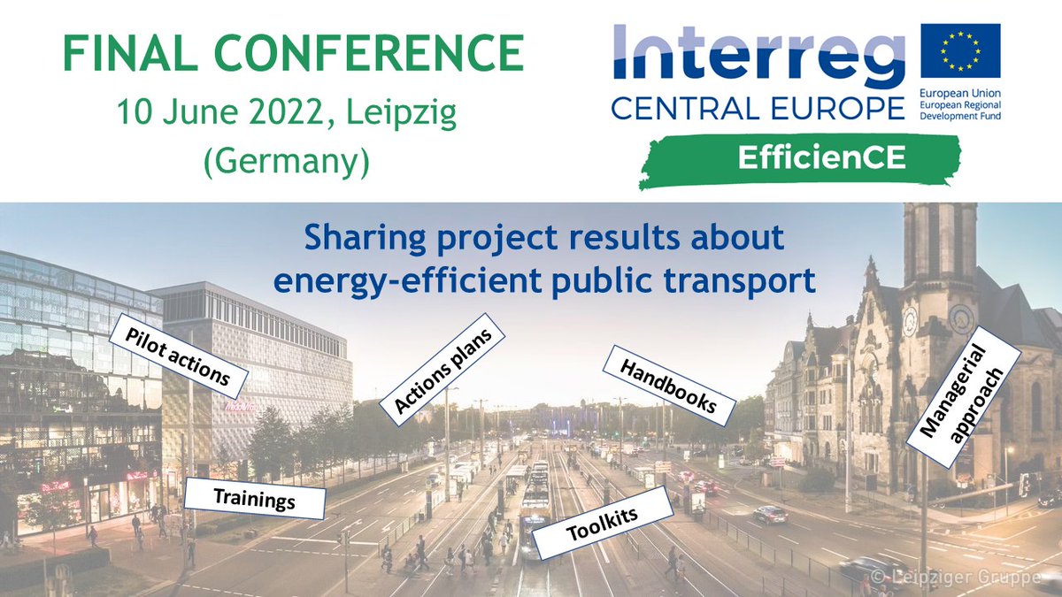 Register for the EfficienCE Final Conference and join us on 10 June in Leipzig!
👉 Learn about how we contributed to reducing the #carbon #footprint in the #publictransport sector! 🚌🚎🚇

📝Registration: forms.gle/RecB6Fy6Kd5MtP…
📋Agenda: drive.google.com/file/d/1me67yg…
