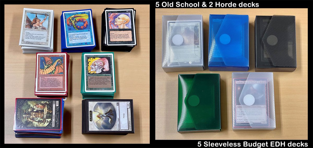 LeroyHayabusa's tweet photo. I think I might have too many decks… #Magic #mtg #MagicTheGathering #MagicCardCollection #MagicCards #unsleeved #Modern #Legacy #EDH #Commander #Standard https://t.co/jlMeeH41RH
