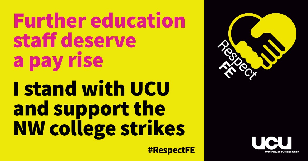 📢UCU members at further education colleges in North West England are on strike today and Friday in their fight for fair pay Further education staff deserve a pay rise RT and show your support for staff ✊ @nw_ucu #RespectFE #FEPayUp