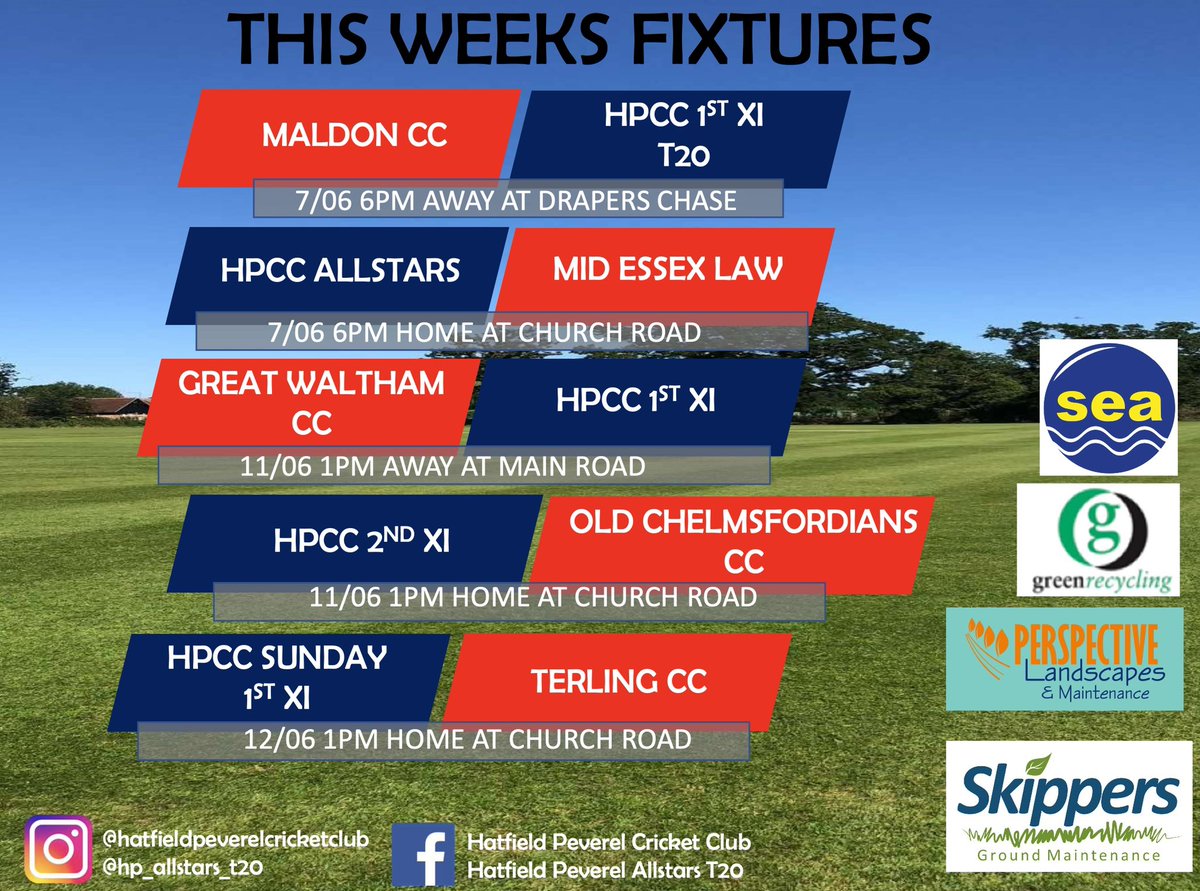 FIXTURES FOR THIS WEEK 🏏

#💪 #hatfieldpeverelcricketclub #HPCC #ALLSTARS #uptheallstars #HPCCALLSTARS  ##uptheallstars #cricket #playstraightbegreat #cricket #bowling #batting #🏏#adidascricket #greynicolls #pumacricket #skippers #seatransport  #🦆#💥 #hatfieldpeverel