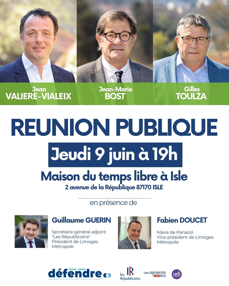 jeunesrep87's tweet photo. Rendez-vous jeudi pour une réunion autour de nos 3 candidats aux élections #legislatives2022 ! Inscription obligatoire ➡️ lesrepublicains87@gmail.com https://t.co/VOYZd2wm0o