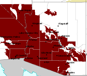 weathertrackus's tweet photo. Other than the severe weather threat occuring across the plains we have ecsessive heat advisories for the triple point of Nevada, California, and Arizona. The lows for the area will be around the mid 80's. See thread for more information. #AZwx #CAwx #NVwx. https://t.co/8M4XCymXof