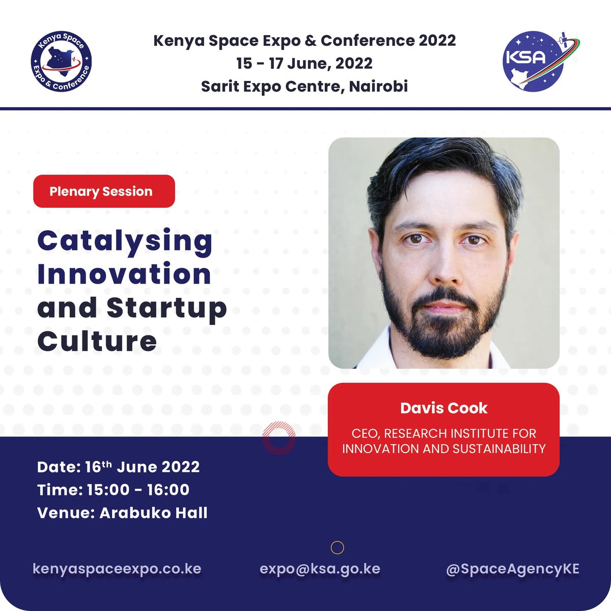 SpaceAgencyKE's tweet photo. Innovation is the backbone of sustainability. The space sector is one of the fastest growing industries in the world because of innovation. Join Davis Cook, the CEO of RIIS, and learn about catalysing the innovation and startup culture.
#KSEC2022 https://t.co/EN0judike9