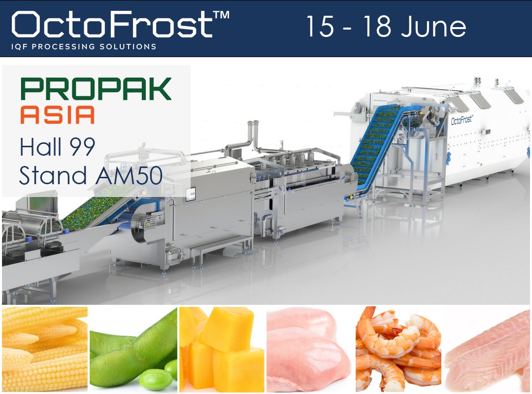OctoFrostGroup's tweet image. #OctoFrost invites you to meet us at #PropakAsia2022, from June 15-18. Contact us to book a meeting and learn about our solutions for blanching, cooking, chilling, and IQF freezing, and our newest addition to the portfolio, the Multi-Level Impingement Freezer. See you there!