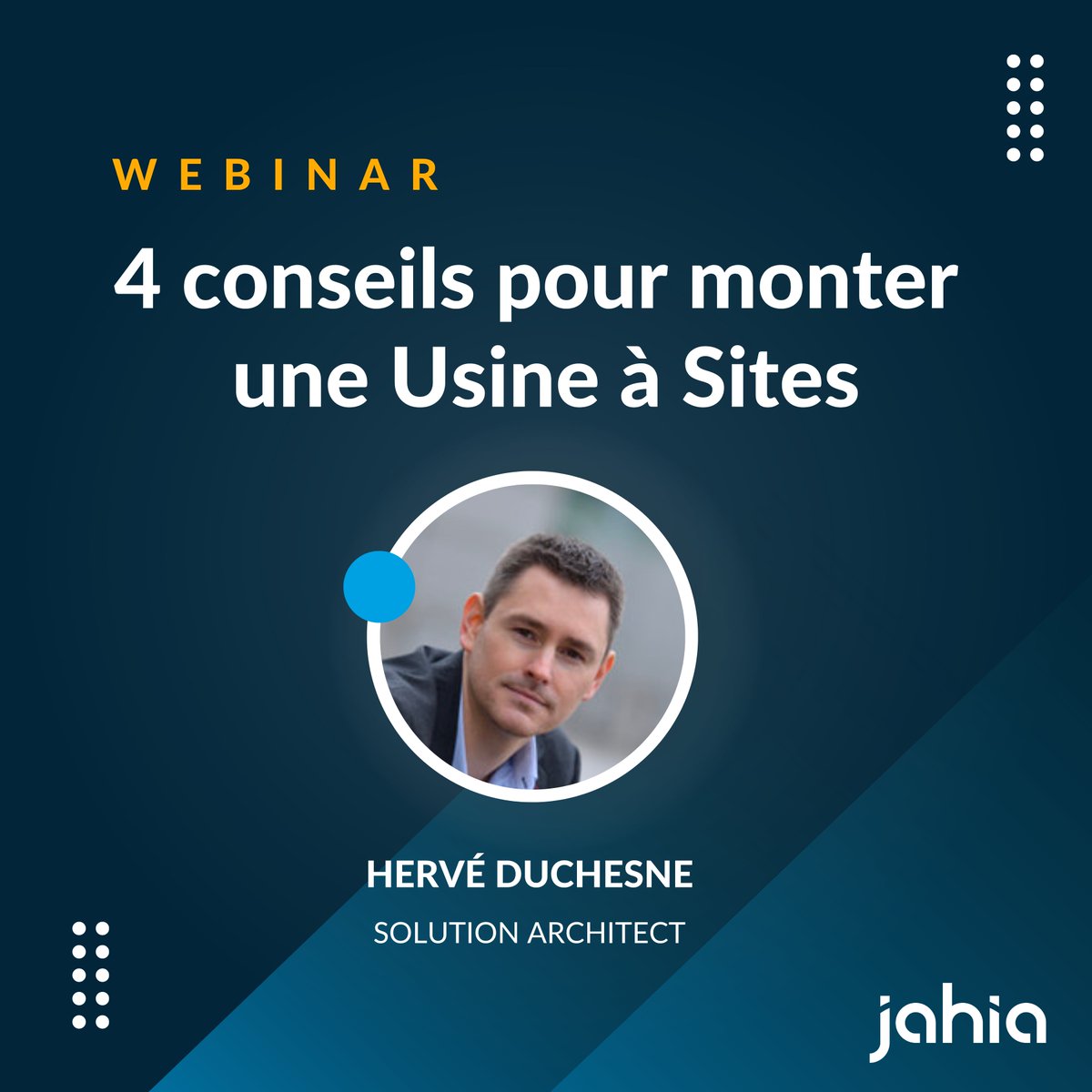 Découvrez les bénéfices d'une usine à sites en regardant le webinaire "4 conseils pour monter une #usineasites" de notre Solution Architect, Hervé Duchesne ! ow.ly/4Vru50JoUla