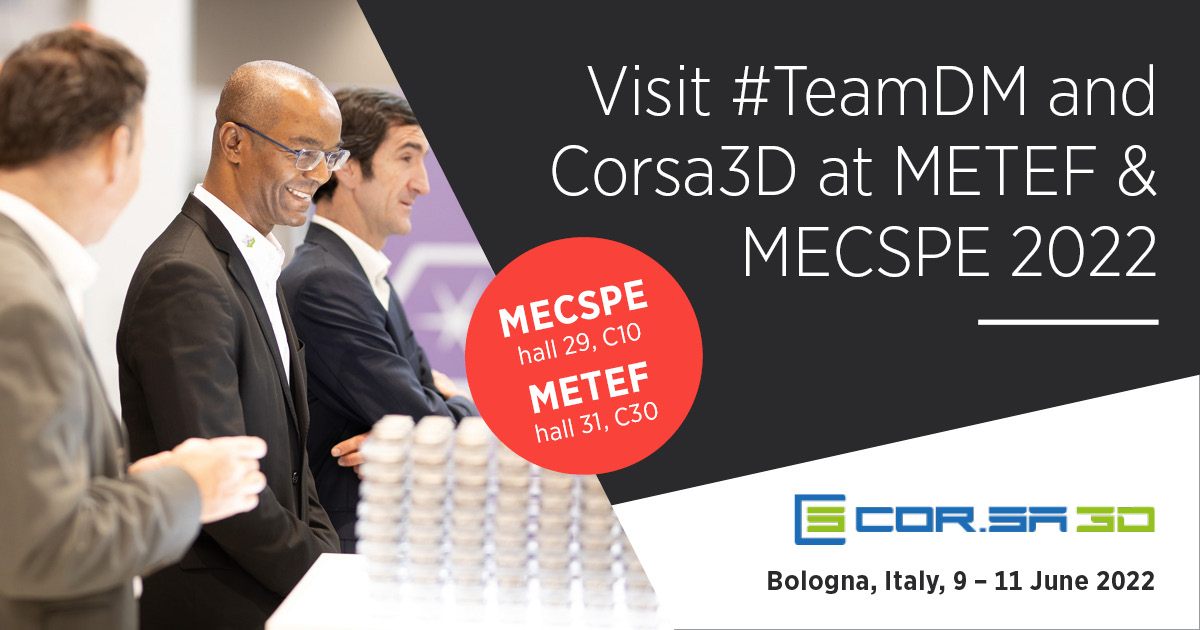 ExOneCo's tweet photo. Visit #TeamDM and Corsa3D June 9-11 at #METEF (hall 31, C30) and #mecspe22 (hall 29, C10) in Bologna, Italy where the latest in sand 3D printing technology and metal binder jet 3D printing will be on display. https://t.co/bB0JKDkGsL