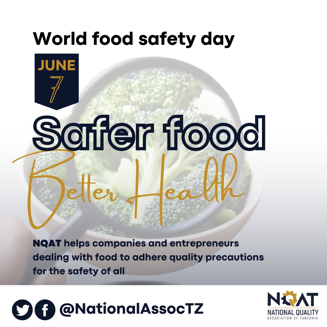 QualityAssocTZ's tweet photo. We are glad to join the Int’l Community in commemorating the World Food Safety Day under the slogan "Better food, Better health".

Engage in our social media camping to gain more insight on food safety through professional opinions from our associates.

Keep following our page! https://t.co/kv6H2Fm2uW