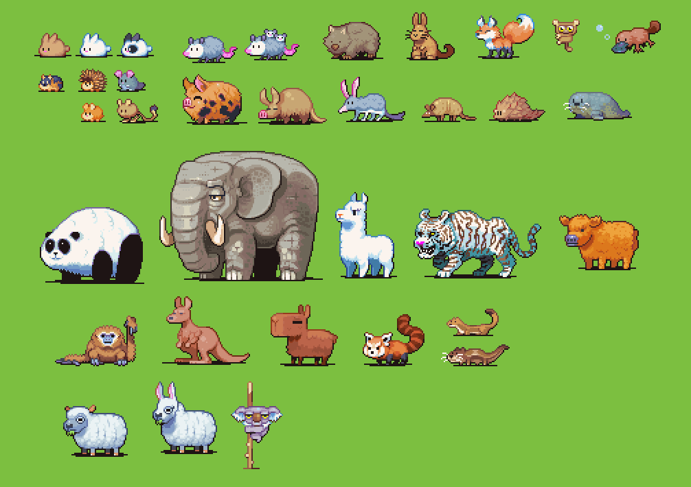 Animal pixel shenanigans, here's the mammals so far.
Keep the suggestions coming!
