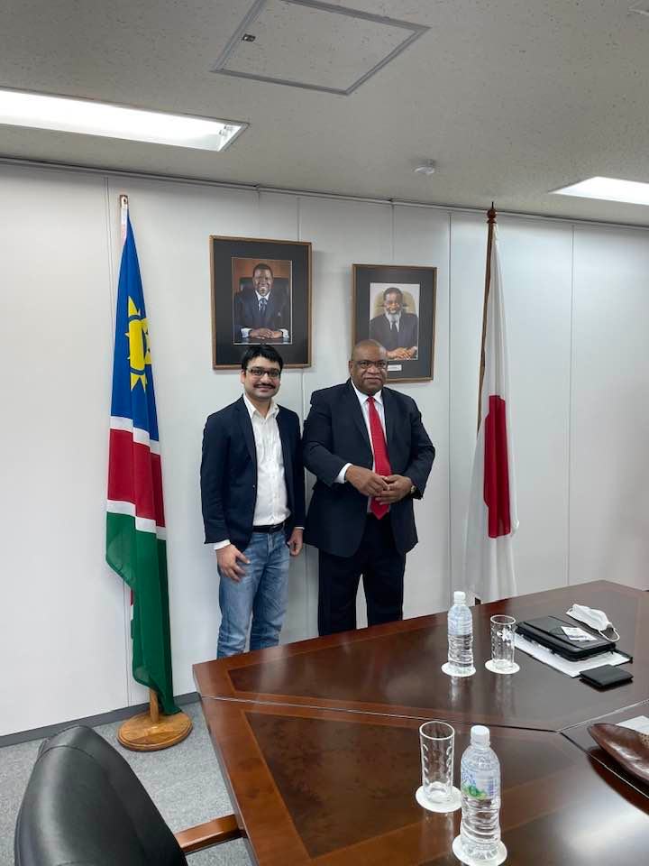 GoToPitch's tweet photo. #Founder of @GoToPitch, @Tyagi_CEO called on the Ambassador of Namibia to Japan, Excellency H.E. Morven M. Luswenyo, &amp; Mr. Simataa Matali, Secretary, had a great courtesy #meeting &amp; discussed our #objective &amp; goals for #startups with him at Namibian #Embassy, Tokyo on 07-06-2022. https://t.co/SdpEnhbUBL