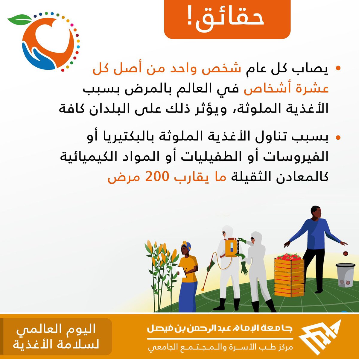 ضمن فعاليات الايام العالمية، يقيم مركز طب الأسرة والمجتمع فعالية #اليوم_العالمي_لسلامة_الأغذية  بنشر الثقافة ورفع الوعي بشأن سلامة الأغذية.