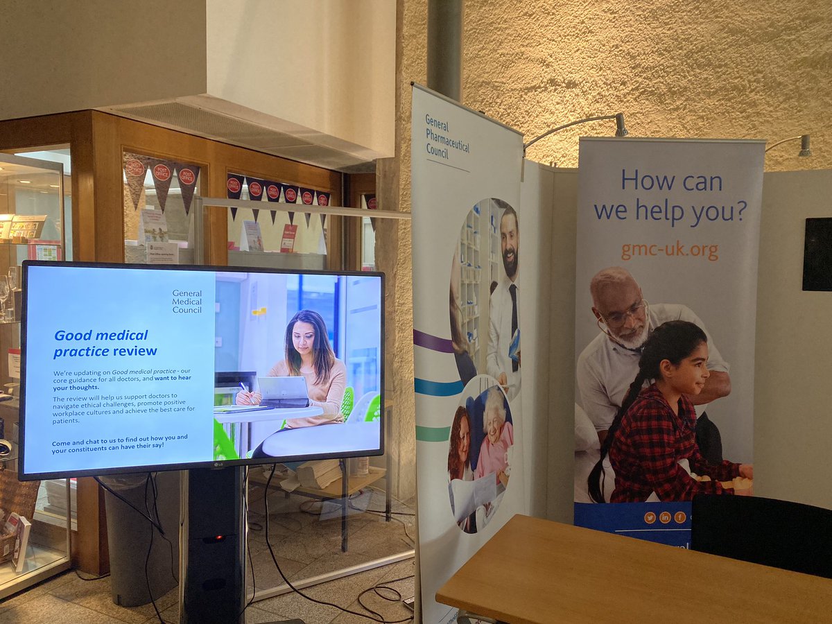 IanDSomerville's tweet photo. Great to be hosting a stand at the Scottish Parliament this week. Looking forward to speaking to MSPs about @gmcuk work in Scotland alongside @nmcnews @GDC_UK and @TheGPhC. https://t.co/LZHOtGzcAE