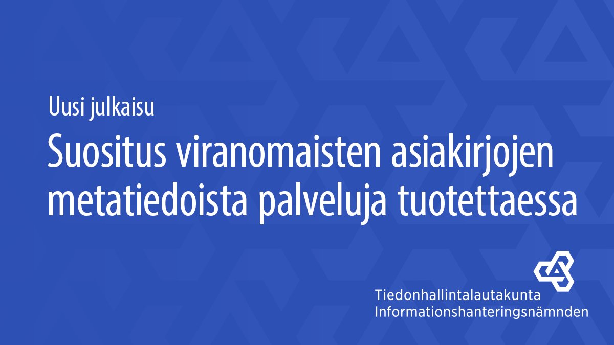 VMuutiset's tweet photo. Tiedonhallintalautakunta on julkaissut uuden suosituksen viranomaisten asiakirjojen metatiedoista palveluja tuotettaessa. 

Julkaisun pysyvä osoite on https://t.co/ndxAYmaOXn 

#Tiedonhallinta https://t.co/gtMXV5Dqh6