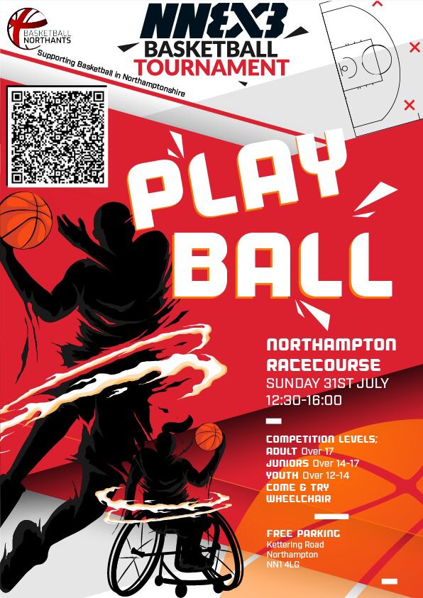 SNDSchoolSport's tweet photo. As we head towards the start of @birminghamcg22, @BballNorthants are organising a NN3x3 Basketball event at The Racecourse in Northampton on Sunday 31st July. 

Open to pupils 12+ of all abilities, there is something for everyone to try! https://t.co/YAP8Ziw7ND