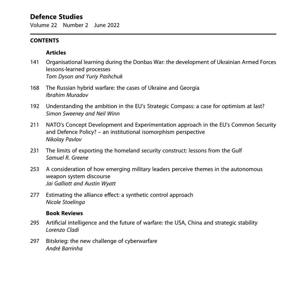 defence_studies's tweet photo. Very happy to announce that Volume 22, Issue 2, is now available online: https://t.co/oebcUfMPJY https://t.co/tHbgMGOUT4