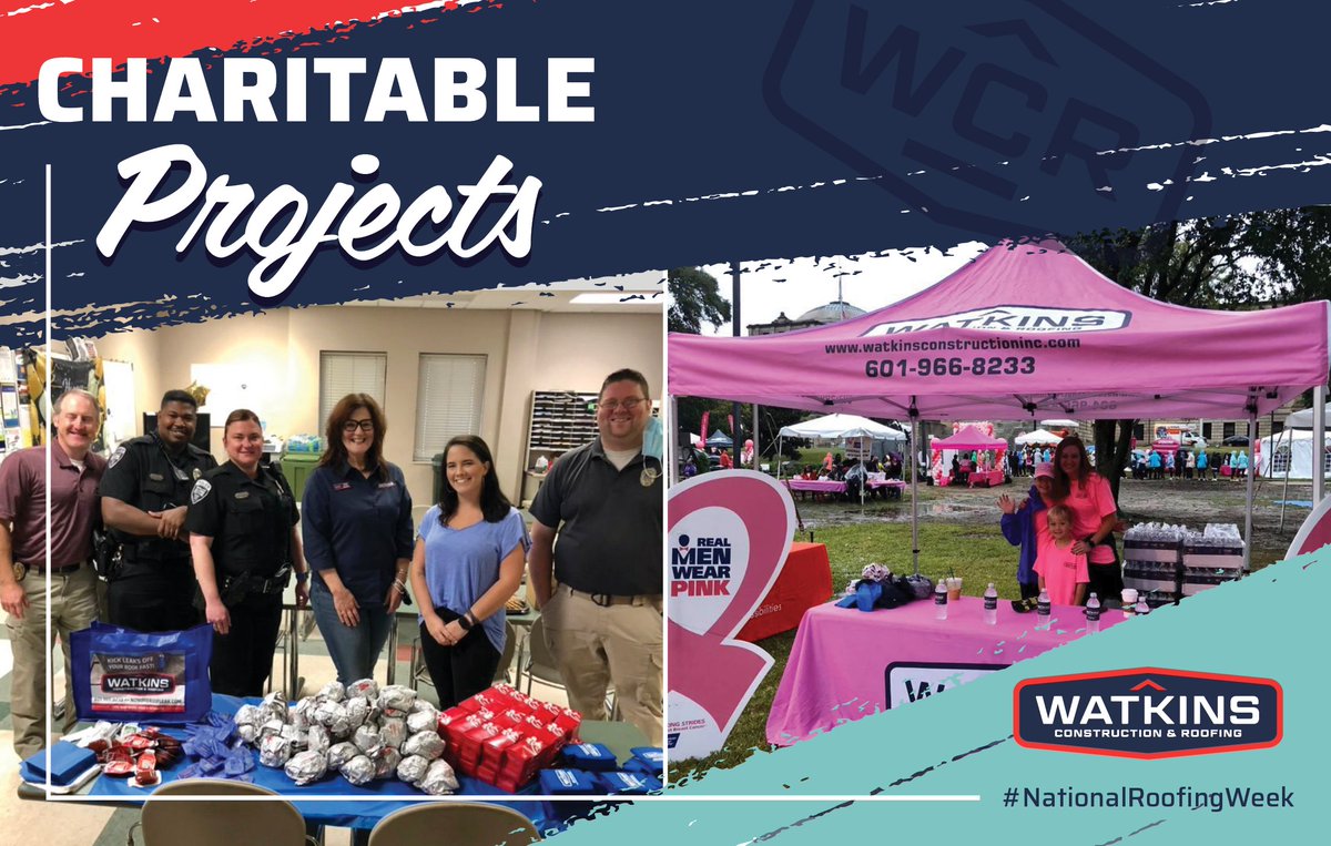 WatkinsRoofing's tweet photo. Our Second theme day is “Charitable Projects”. We love our community, and we show it by giving back, from taking breakfast to local law enforcement officers to promoting Breast Cancer Awareness Month. We aim to be a company that cares.#nationalroofingweek #Watkinsway @NRCAnews https://t.co/8i4g9nAqi4