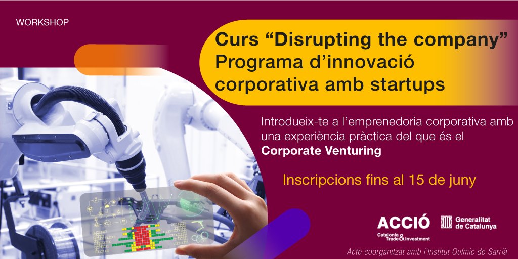 🚀Ets una empresa consolidada, que tingui interès per a començar una col·laboració amb #startup?

🤝<a href="/accio_cat/">ACCIÓ</a> t'ofereix un curs de formació dirigit a empreses que vulguin aprendre a #innovar de manera oberta i col·laborativa.

📝 Registra't abans a 15/06: bit.ly/39aDxxT
