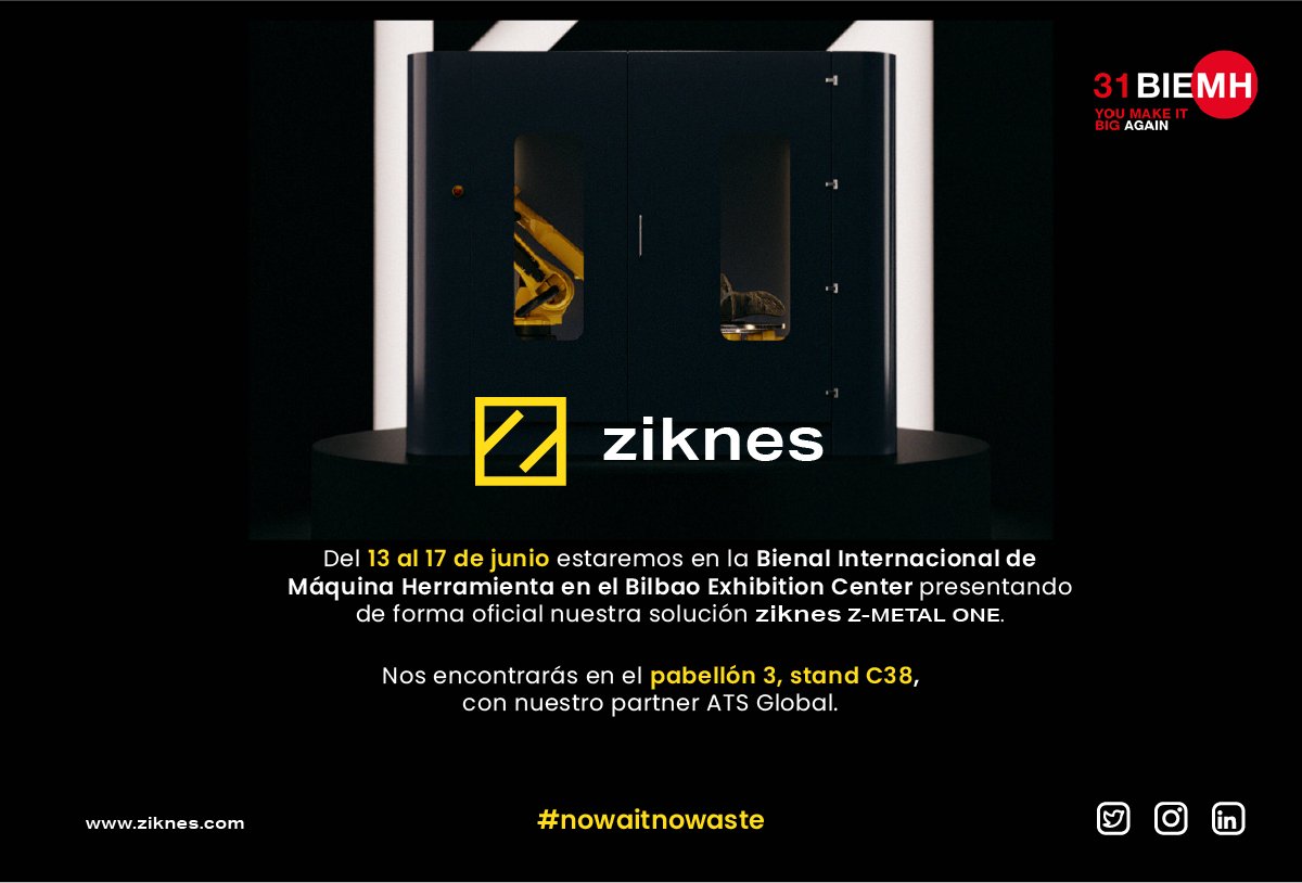 ⚡️Ziknes estará en la @BEC_BIEMH  en el recinto ferial @BEC_Bilbao  con nuestra máquina Z-Metal One, mostrando la flexibilidad y agilidad del cabezal de impresión de @Meltio3D con robots industriales. Gracias a 👉🏼 Grupo ATS Global por invitarnos a formar parte de vuestro stand.