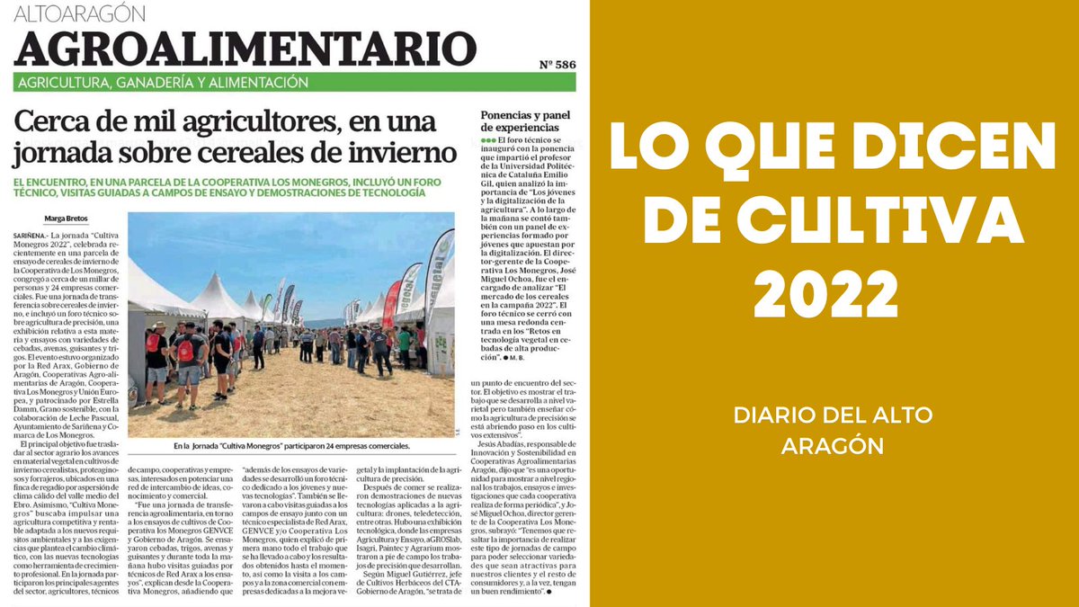 Jornada CULTIVA (@cultiva_jornada) on Twitter photo 📰El pasado #jueves el <a href="/altoaragon/">Diario del Altoaragón</a> publicó esta noticia sobre la #JornadaCultiva2022.
Un estupendo resumen de lo que fue esta jornada. ¡Muchas gracias! 👏 📰El pasado #jueves el <a href="/altoaragon/">Diario del Altoaragón</a> publicó esta noticia sobre la #JornadaCultiva2022.
Un estupendo resumen de lo que fue esta jornada. ¡Muchas gracias! 👏