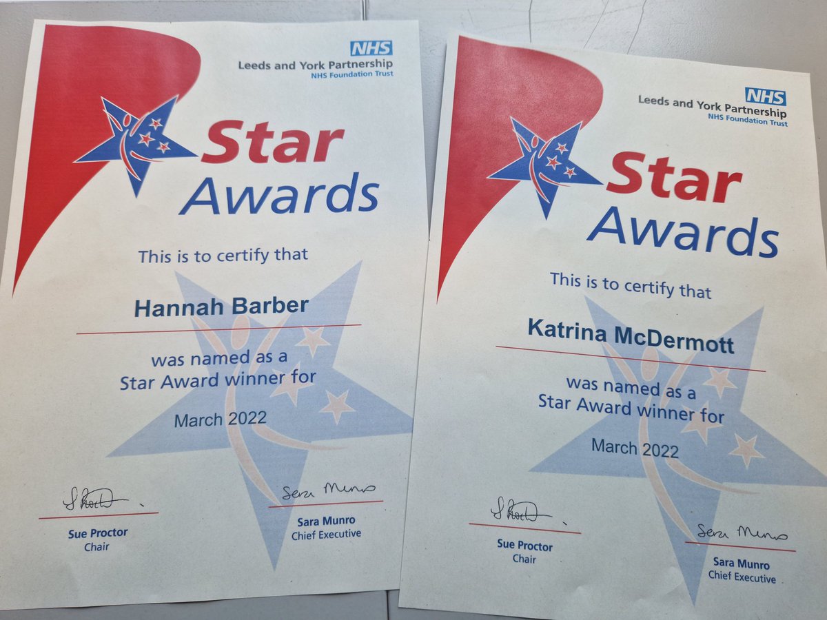 💫💫 Our activity co-ordinator Hannah and Senior nurse Katrina won the <a href="/LeedsandYorkPFT/">Leeds & York Partnership NHS Foundation Trust</a> star awards!