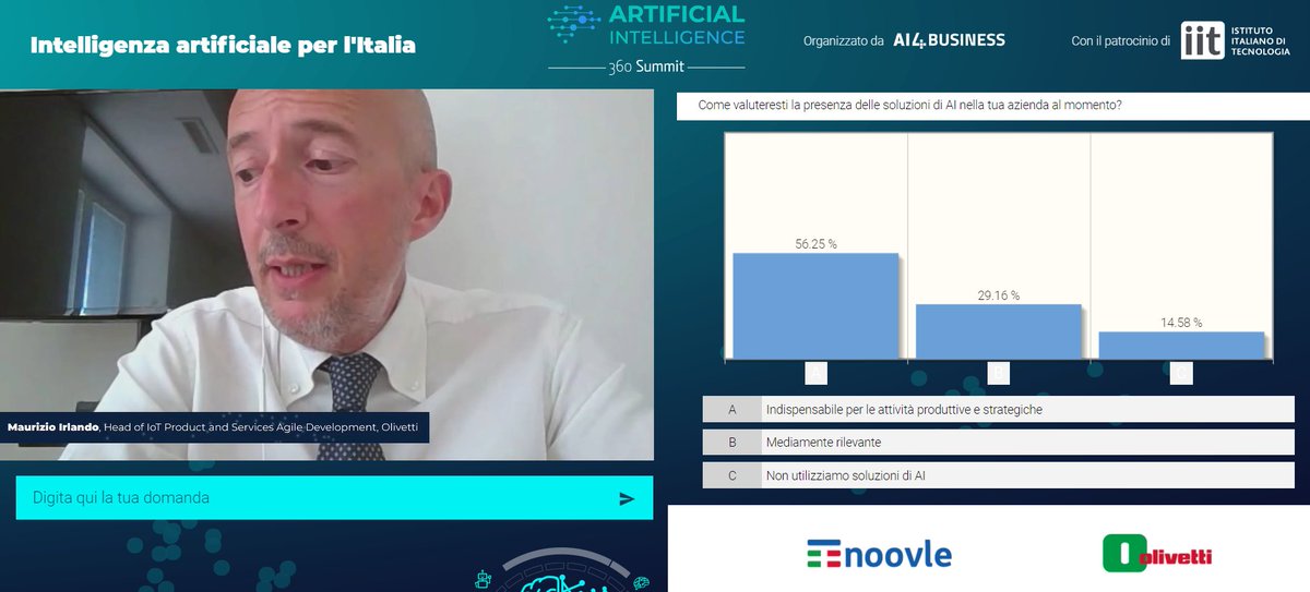 AI4Business_it's tweet photo. L'importanza dell'#AI nelle aziende porta ad alcuni esempi di utilizzo nella sicurezza sul lavoro per prevenire incidenti tra uomo-macchina con #MaurizioIrlando @OlivettiOnline #Olivetti #DesignMeetsTechnology #AI360summit https://t.co/OzrYmJJLOd