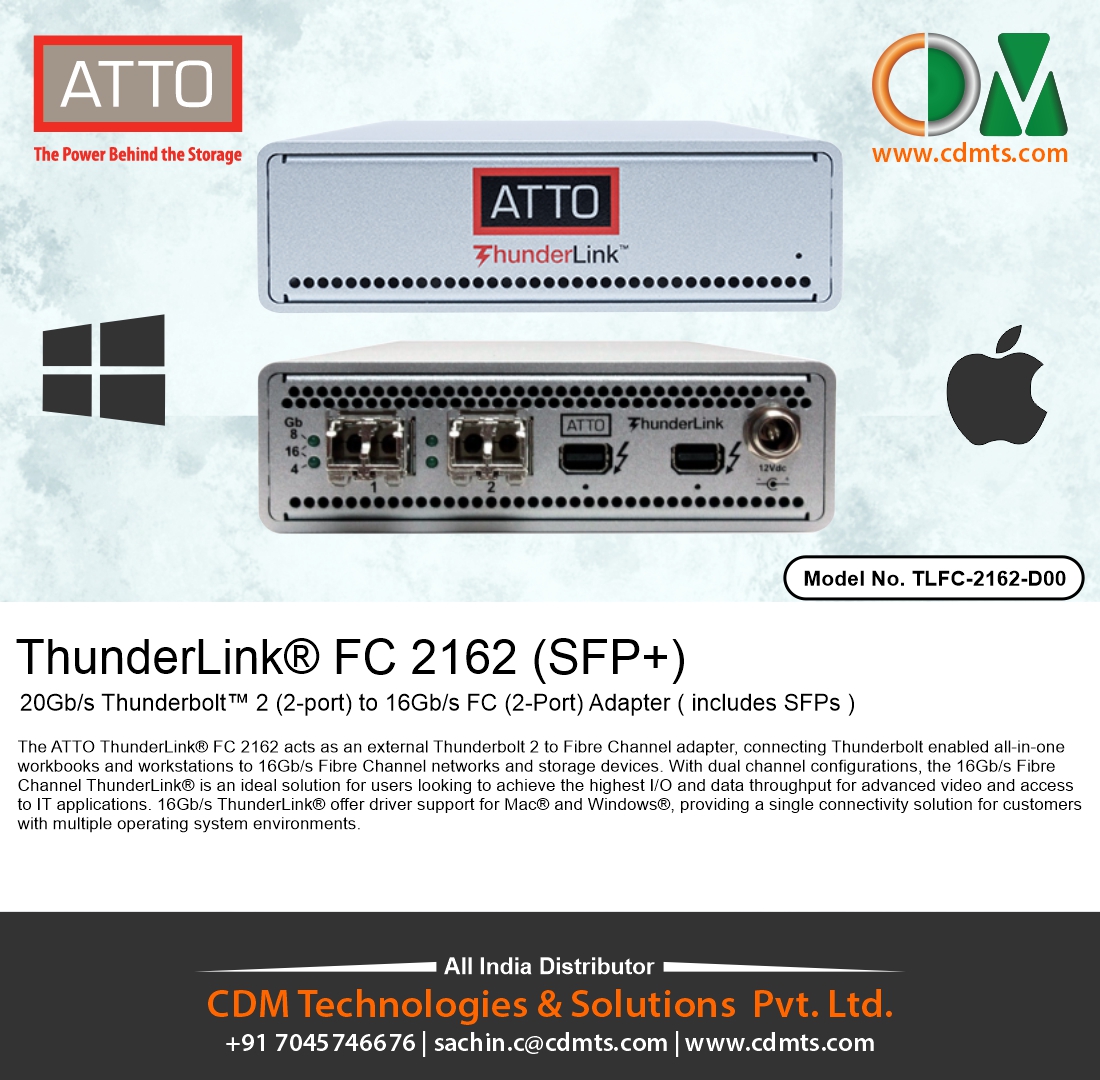 CDMTS's tweet photo. ThunderLink® FC 2162 (SFP+)
20Gb/s Thunderbolt™ 2 (2-port) to 16Gb/s FC (2-Port) Adapter ( includes SFPs )
Model No. TLFC-2162-D00
#Atto #Attotechnologies #16gb #windows #Mac #input #output #thunderlink #fiberchannel #IT #storagesolutions #StorageDevices #storageunit #video https://t.co/38467KQeZ1