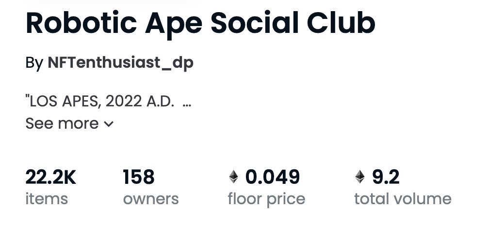 Hi, Friends!

We are already over 155 holders and we keep growing. Our community trust us and the floor price is 0.049 ETH which is much bigger than 99.9% of the projects on OpenSea. 
Being first is rewarding.

#OpenSea #NFTCollection #BoredApe #BAYC #FamousApes #Celebs #ETH #NFT