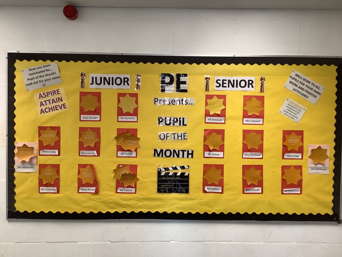 GHS_PEdept's tweet photo. 🎉GHS PE Pupil of the Month Board is up🎉 A big congratulations to those marvellous May nominees who have been selected, you will receive your certificate in PE 🌈⭐️ @GHSfalkirk https://t.co/E1xI6jfNiI