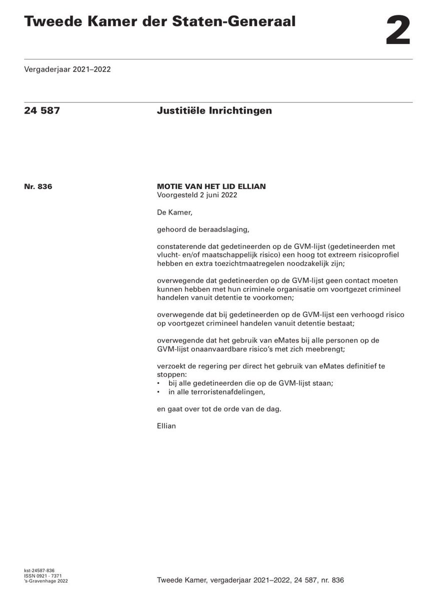 UlysseEllian's tweet photo. Zo. Beide moties aangenomen.
Einde oefening voor de digitale berichtenservice voor alle gedetineerden met een risico.
Een stap in de richting om crimineel handelen vanuit detentie te voorkomen. https://t.co/BryW18ZxV5