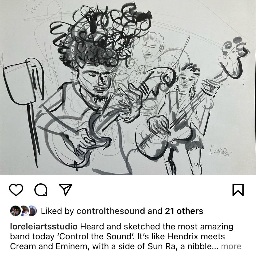 Walking by last weekend, stopped to hear more and then drew this!  Love the bands she mentioned. Thanks Lorelei!  instagram.com/loreleiartsstu…