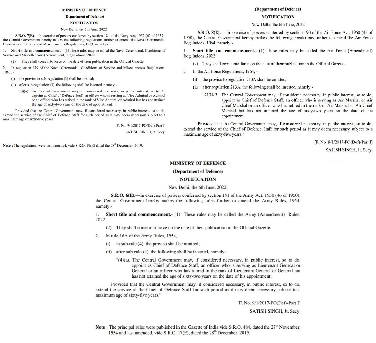 amanrajpaswan's tweet photo. #GovernmentofIndia amends #ArmyAct, #AirForceAct and #NavyAct. Three Star Officer whether serving or retired and below age of 62, will be eligible to be #CDS.
Announcement related to #CDS & change in policy related to #Recruitment of #PBOR likely to be done within a week. https://t.co/XH45xF3Gdu