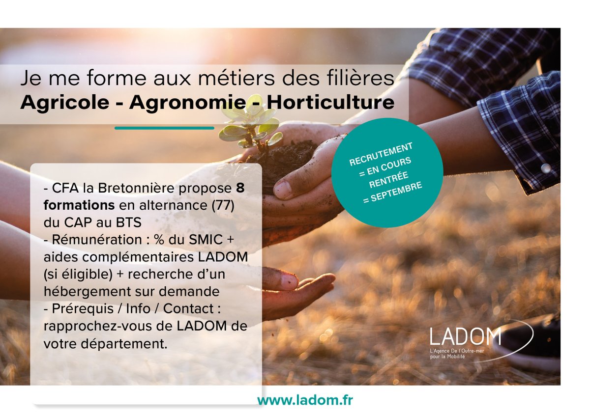 LadomOfficiel's tweet photo. @LadomOfficiel propose dans le cadre d’une mobilité et en alternance des formations dans la filière agronomie -agricole -horticulture – démarrage septembre – se renseigner rapidement https://t.co/y9Z2aPhRRQ https://t.co/fD74KY2777