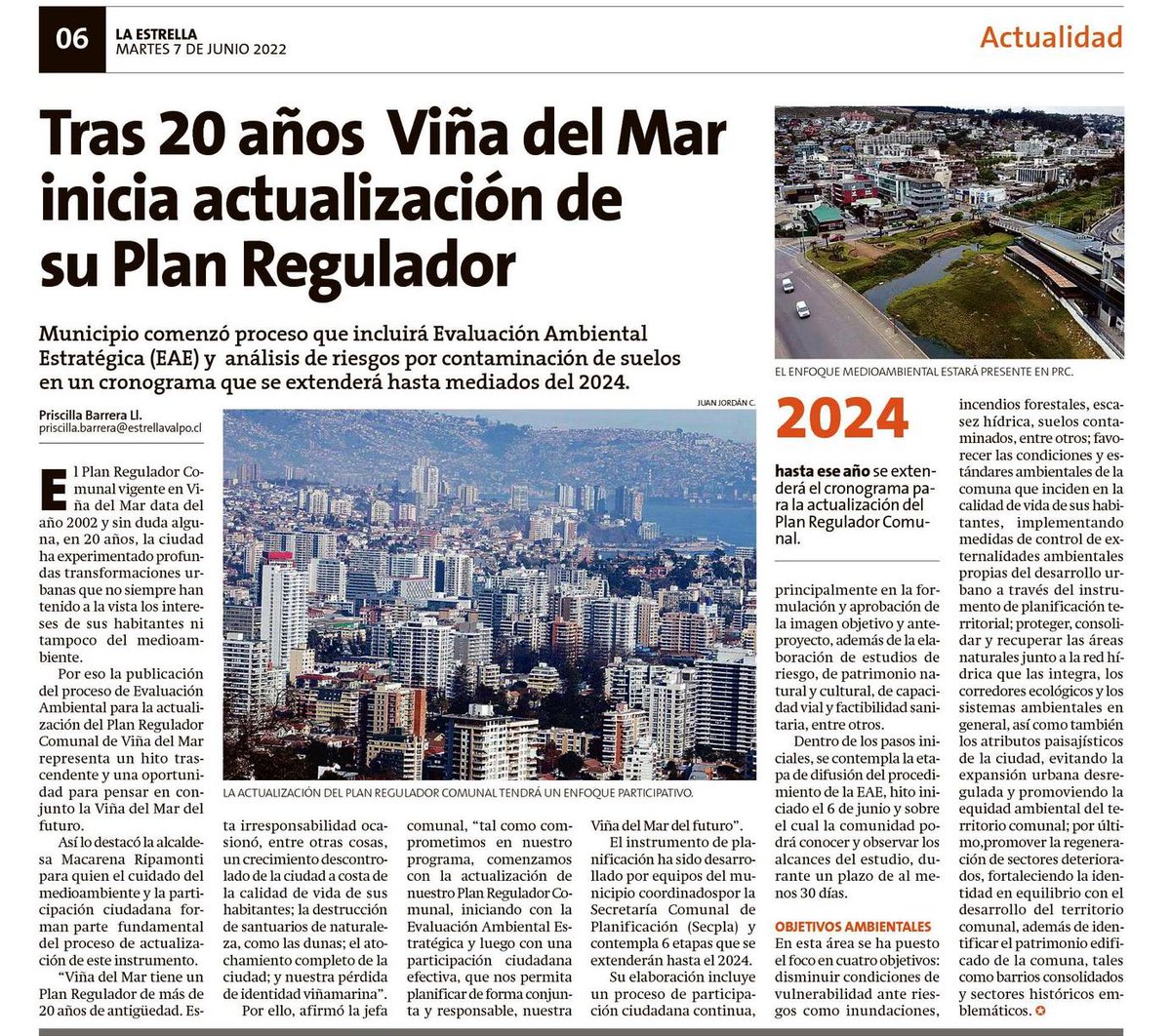 Tras 20 años, hemos iniciado en Viña del Mar, el camino hacia nuestro Nuevo Plan Regulador. Es hora de ponerle atajo al notable deterioro urbano, al crecimiento descontrolado y la destrucción impúdica de nuestro patrimonio natural. 

¡A participar por un desarrollo sostenible! 🌱