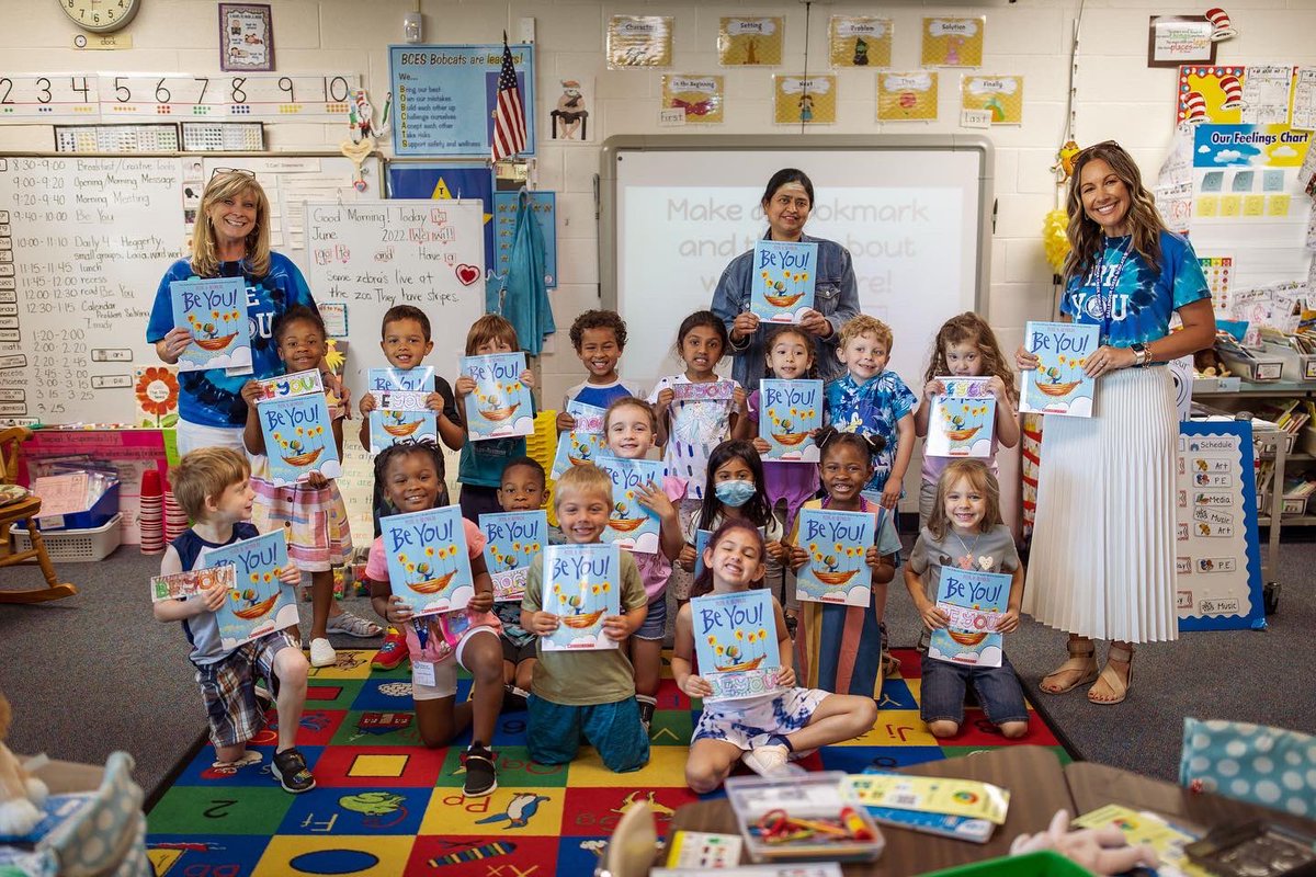FCPSMaryland's tweet photo. Students and staff at Ballenger Creek Elementary this year read the book “Be You!” by Peter Reynolds to encourage self-confidence and being yourself. On Monday, each student received a copy of the book and participated in activities to celebrate uniqueness. #BCESBeYouDay 🌟 https://t.co/m5pBSc7D20