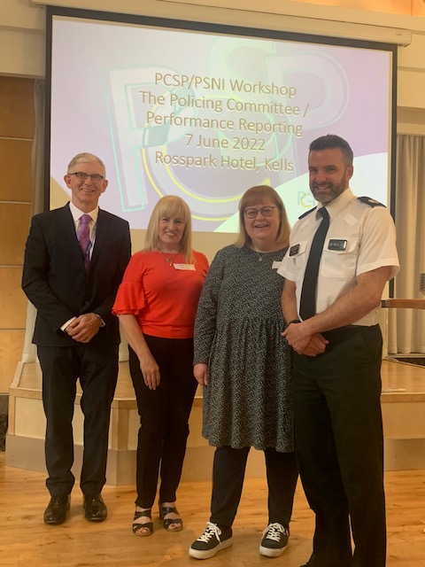 NIPolicingBoard's tweet photo. Good discussions at today’s regional workshop to update #PCSPs on new plans on performance monitoring & reporting. Pictured: Board Member Michael Atkinson, Gillian Gordon, Independent PCSP Member Mid & East Antrim, Cllr Julie Gilmour, Antrim & Newtownabbey & ACC Singleton https://t.co/pVrFv4GCPI