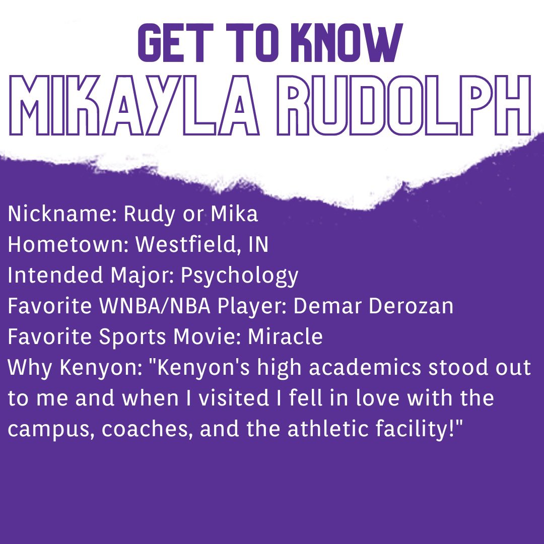 KenyonWBB's tweet photo. Up Next 👉 Help us welcome Mikayla Rudolph to our KCWBB family and get to know a little more about her ⬇️

#KCWBB #together #gettoknow #incomingclass https://t.co/OzVcQzd2B5