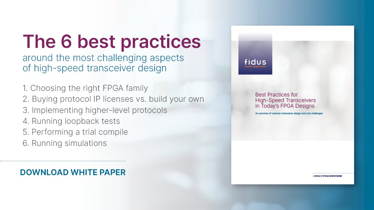 FidusSystems's tweet photo. Download the latest Fidus whitepaper on key considerations for high-speed transceiver designs and recommendations for overcoming the most common development challenges. 
https://t.co/4lX6kCVXwM

#Firsttimeright #FPGA #FPGAtranceivers https://t.co/o7bY3N6HZi