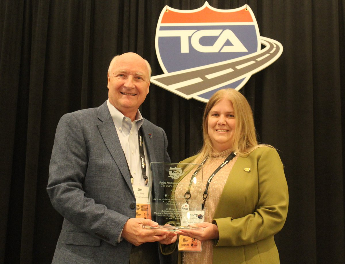TCANews's tweet photo. “I’m extremely honored to have been selected for the Clare C. Casey Award and overwhelmed to stand alongside of previous award winners, colleagues in #safety, who have been an amazing resource over the years," shared Emory Mills of @FTCTDrives. Read more: https://t.co/bQBU2oAXgG. https://t.co/HDbob5ChaM