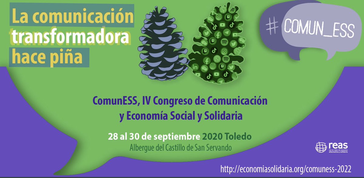 XES_cat's tweet photo. 🥁🥁Torna #ComunESS2022: el congrés de la #ComunicacióTransformadora, enguany a Toledo del 28 al 30 de setembre!  

😍Reserva't la data i consulta el programa complet, impulsat per @Reas_Red:  https://t.co/Y7TZmpIOGL https://t.co/hr8I4dFv3q