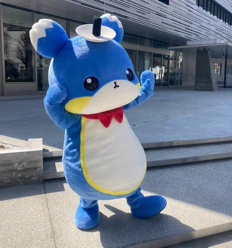 Kitoppi, a blue bear with a satellite dish on its head, is the mascot for NHK broadcasting in Toyama, Japan. 