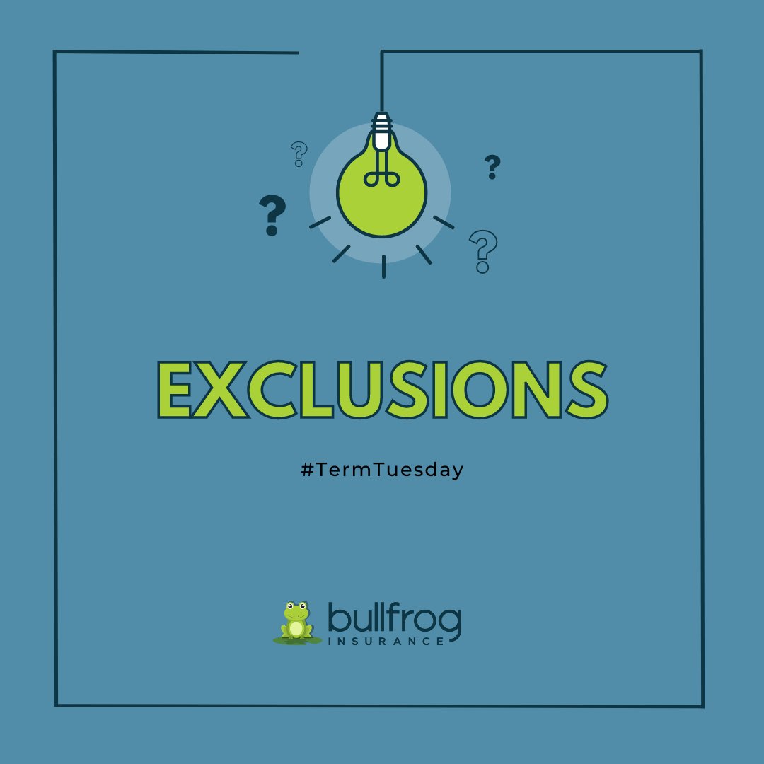 #TermTuesday: Exclusions are things that are specifically mentioned in a policy as not being insured. This could include deliberate acts on liability insurance policies. Always be sure to review what your policy does and does not cover. #Insurance101 #Exclusions #InsuranceTerms