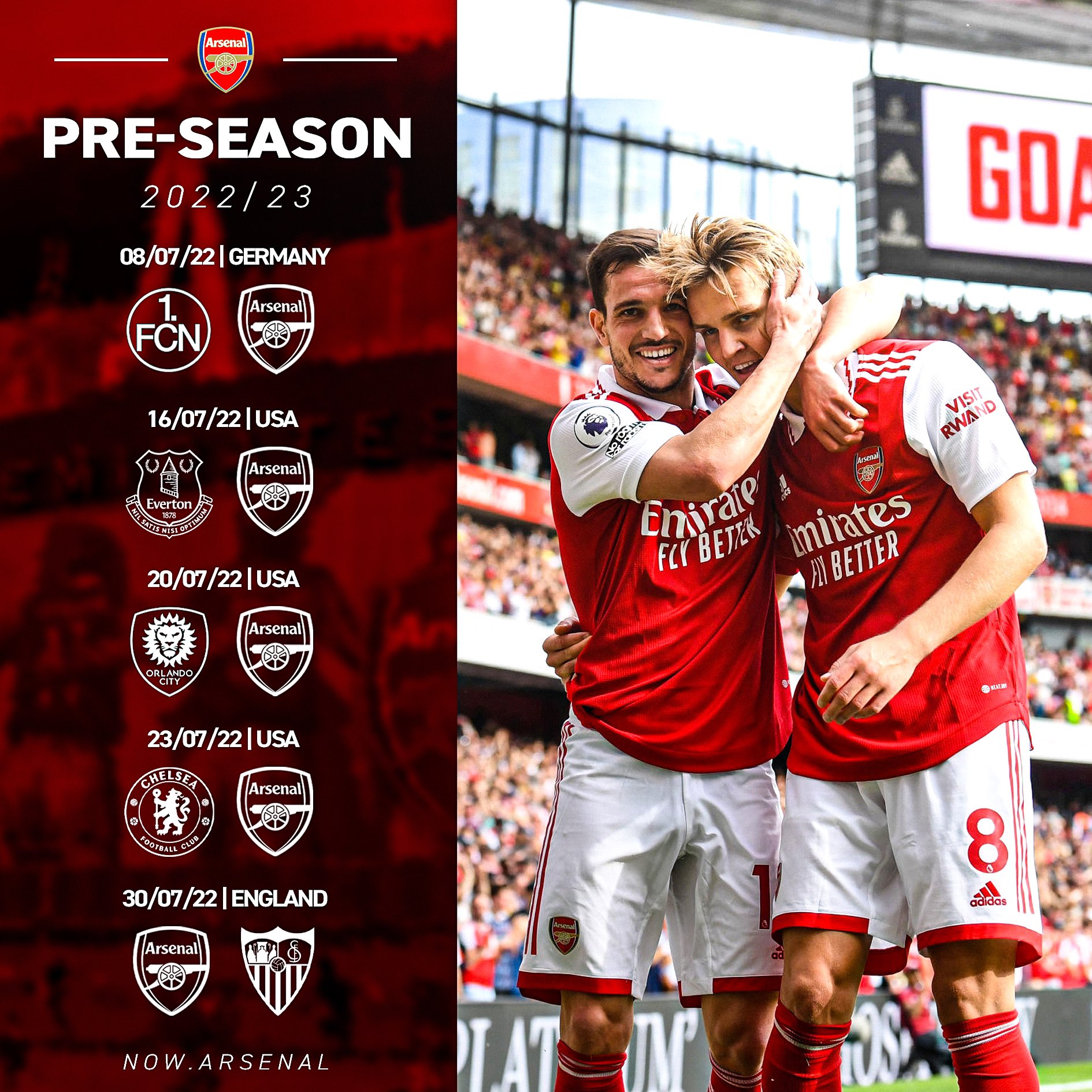 now.arsenal on X: Arsenal's pre-season schedule ahead of the 2022/23  season… 🇩🇪 ✈️ 🇺🇸 ✈️ 🏴󠁧󠁢󠁥󠁮󠁧󠁿 #afc  / X