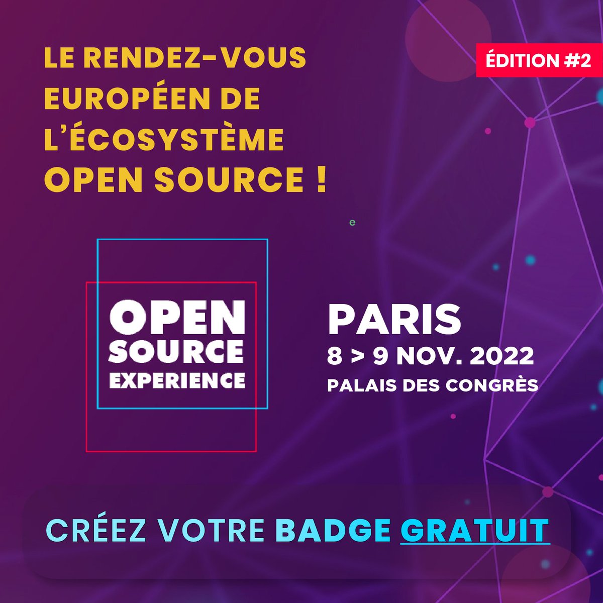🎊𝗢𝗨𝗩𝗘𝗥𝗧𝗨𝗥𝗘 𝗗𝗘𝗦 𝗕𝗔𝗗𝗚𝗘𝗦 𝗩𝗜𝗦𝗜𝗧𝗘𝗨𝗥𝗦
Demandez un badge gratuit pour #OSXP2022, le RDV européen de l'écosystème #OpenSource ➡️bit.ly/badge-osxp22
📆8-9 nov. Palais des Congrès #Paris
Un événement unique +5500 pro. du #logiciellibre
<a href="/HubOpenSource/">Hub Open Source Systematic Paris-Region</a> #DevOps