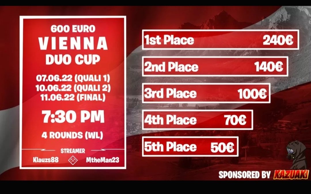 Today we start with the qualification at <a href="/viennacord/">ViennaCord</a> Fortnite Cup 🎮🕹

Registration to participate: system-beta.warlegend.net/play/rooms/317…

Good luck🥳