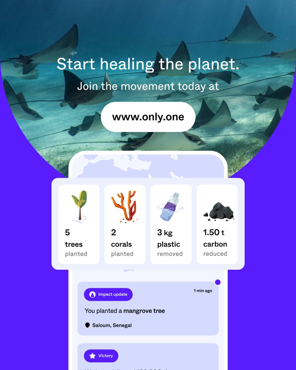 onlyone's tweet photo. We are a community working together to protect the ocean and the planet. Join us and start making a difference today by planting mangroves and coral, and removing plastic and carbon, all from your phone.

Learn more and dive in at https://t.co/njAyz3xcMQ https://t.co/TwwMxaekDp