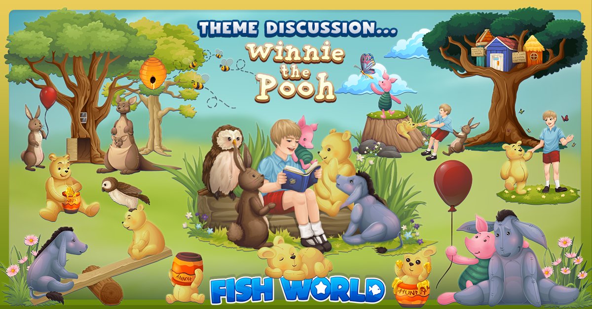 FishWorldGame's tweet image. Skip with us into the whimsical 100 Acre Woods this week with our adorable Winnie The Pooh theme! 

This bright and cheery place is sure to bring back happy, nostalgic memories of dear Winnie The Pooh and his beloved friends.💛

#Art #Winnie #Cute #Artwork #Design #Fun #Artist