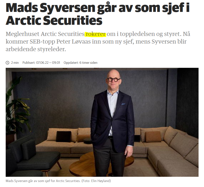 utbytteprinsen's tweet photo. Når gutta i Arctic Securities blir tatt med buksa ned og må ta en #nedskrivning i 100-millioners-klassen kjører de bare en #rokade i toppledelsen 🧐
Ingen må gå og alle skal få 😉 https://t.co/4SJoUsN7ge