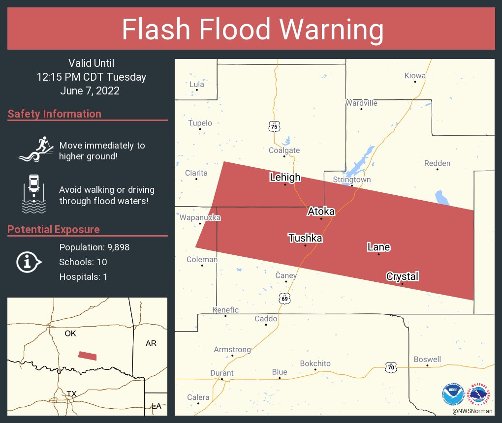 NWSFlashFlood on Twitter "Flash Flood Warning including Atoka OK