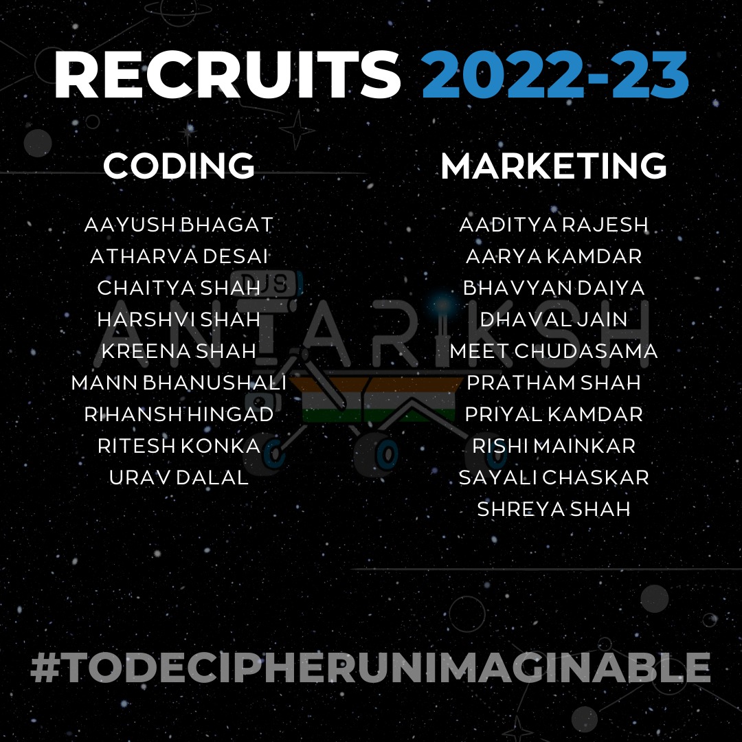 djs_antariksh's tweet image. DJS Antariksh would like to congratulate and welcome the new recruits for the A.Y. 2022-23! 🚀
With this new group of talented space enthusiasts, we wish to set higher targets for the team and work towards creating a difference in this community!🔥
#ToDecipherUnimaginable #space